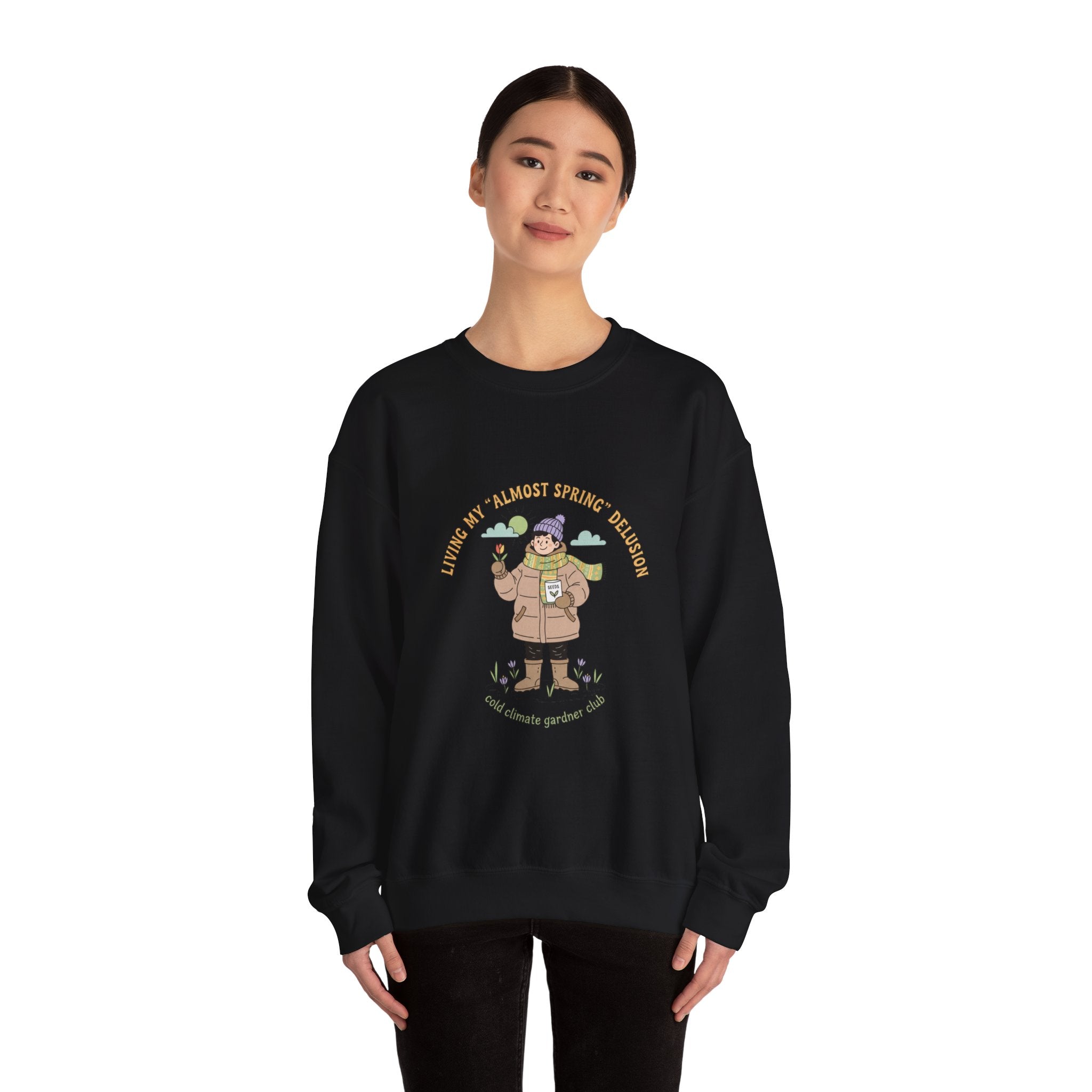 Almost Spring Thaw Humor Crewneck Sweatshirt | spring tease, winter spring meme