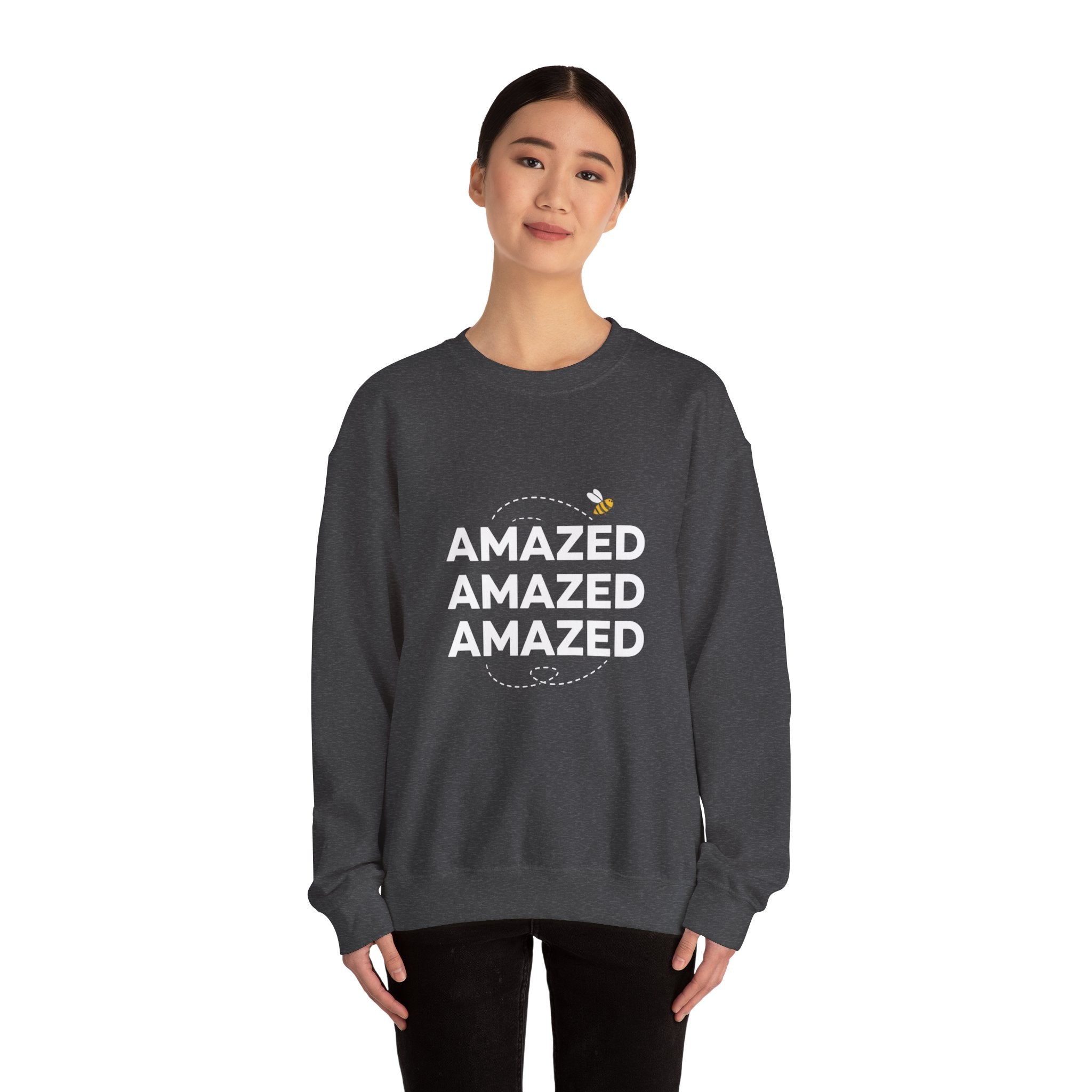 Bee Amazed Crewneck Sweatshirt — Repeating "Amazed" Graphic