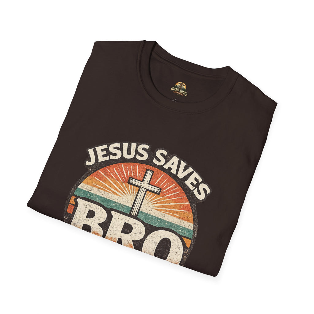 Jesus Saves Bro T-Shirt — Retro Christian Faith Tee