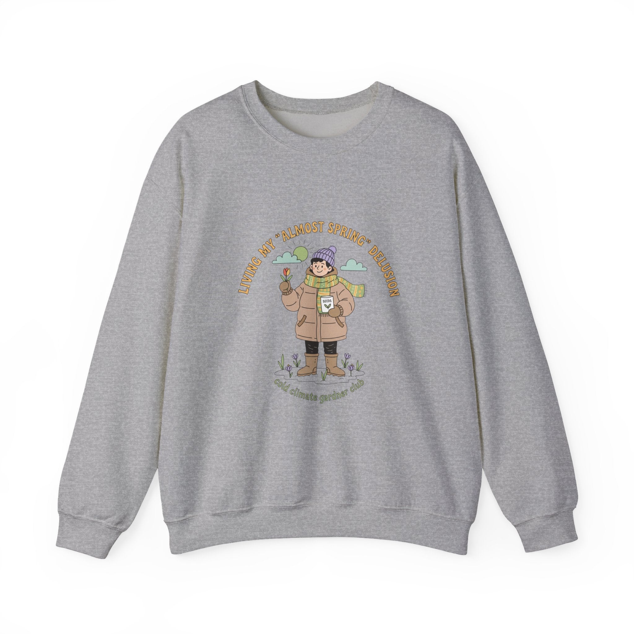 Almost Spring Thaw Humor Crewneck Sweatshirt | spring tease, winter spring meme