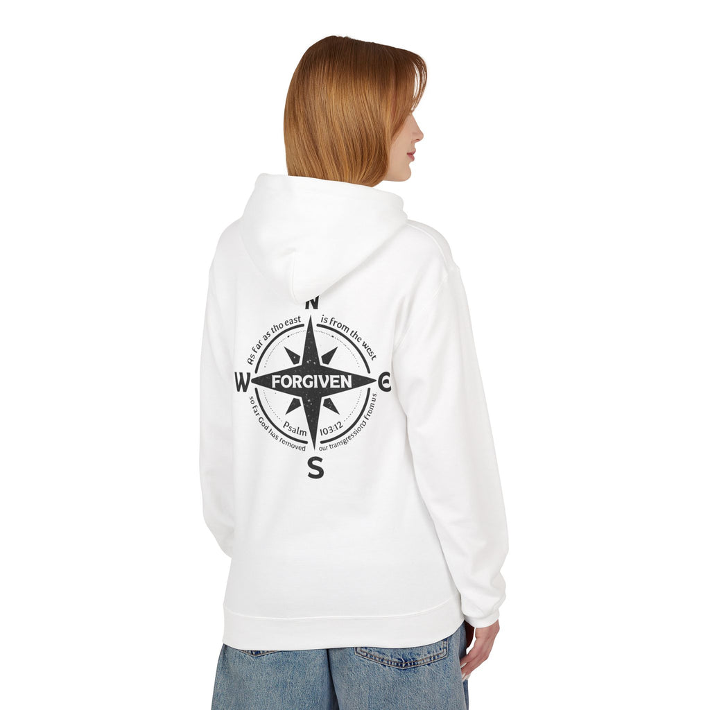 Forgiven Compass Hoodie — Christian Faith Inspirational Pullover - As Far as the East is from the West