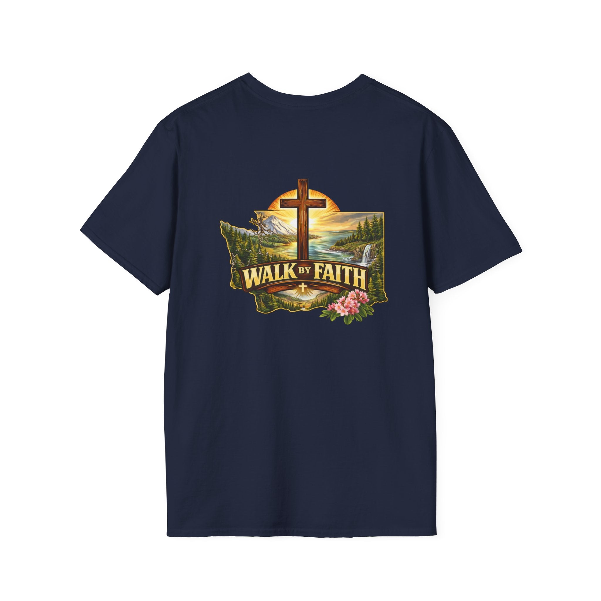 Washington State - Walk By Faith T-Shirt — Christian Cross Mountain Graphic Tee