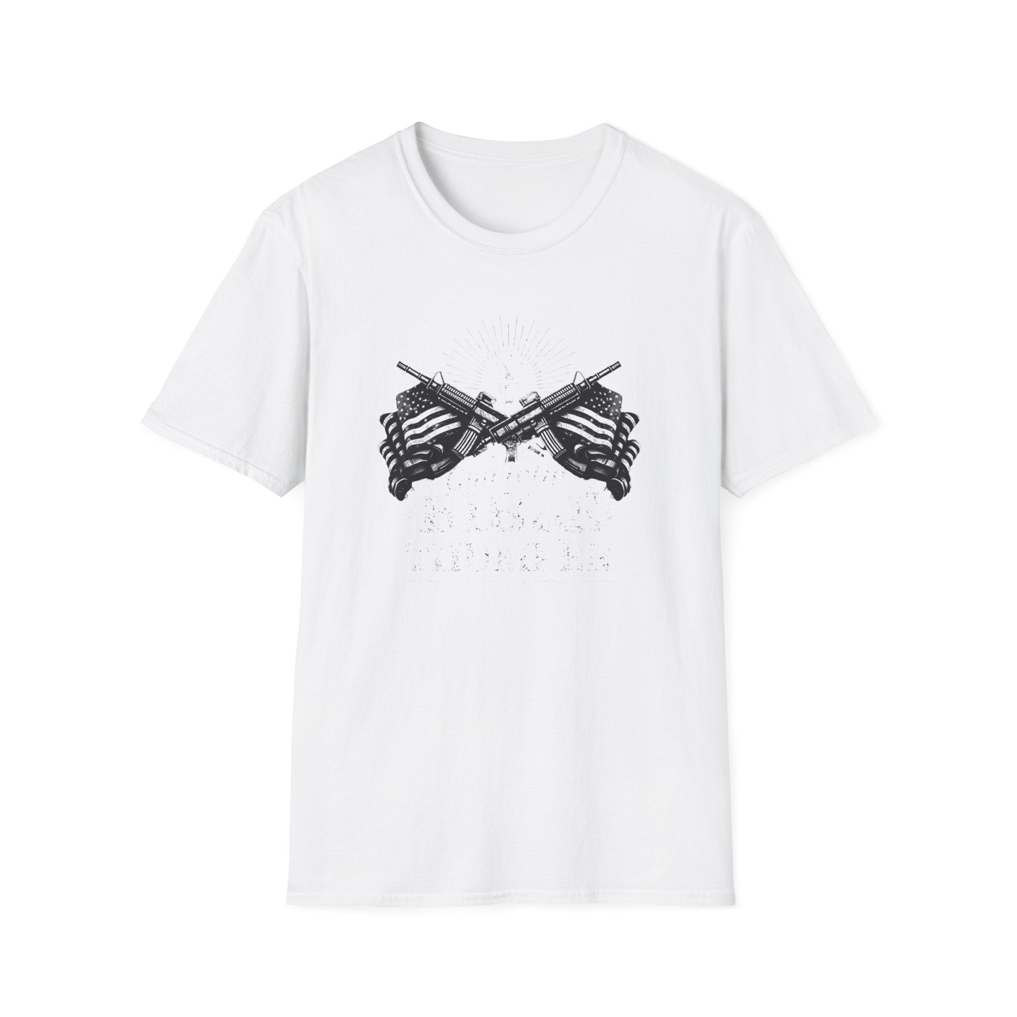 "Gun Totin' Bible Thumper" American Flag Crossed Rifles T-Shirt — Patriotic Military Pride Tee