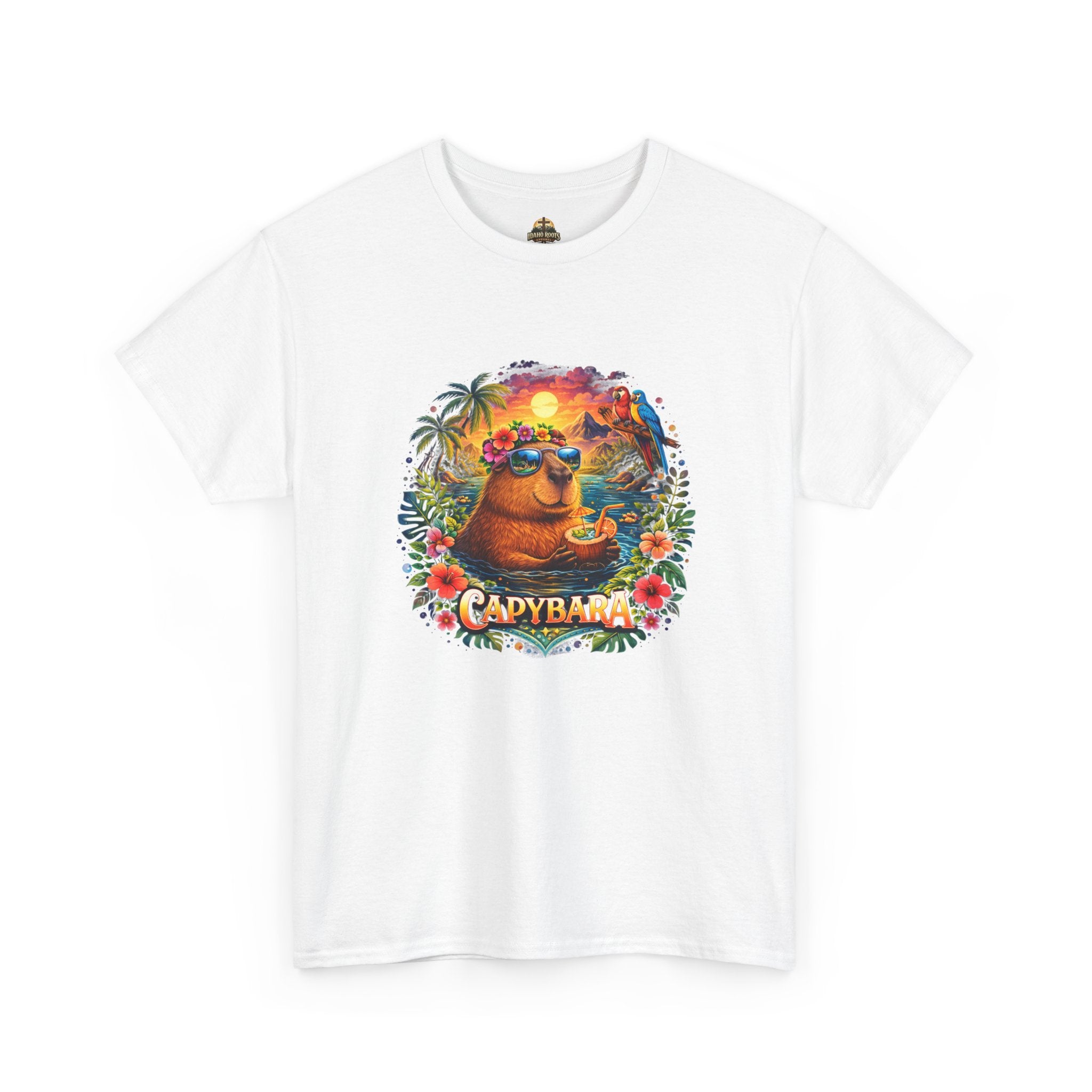 T-Shirt — 'Capybara' Tropical Sloth Sunset Graphic Tee