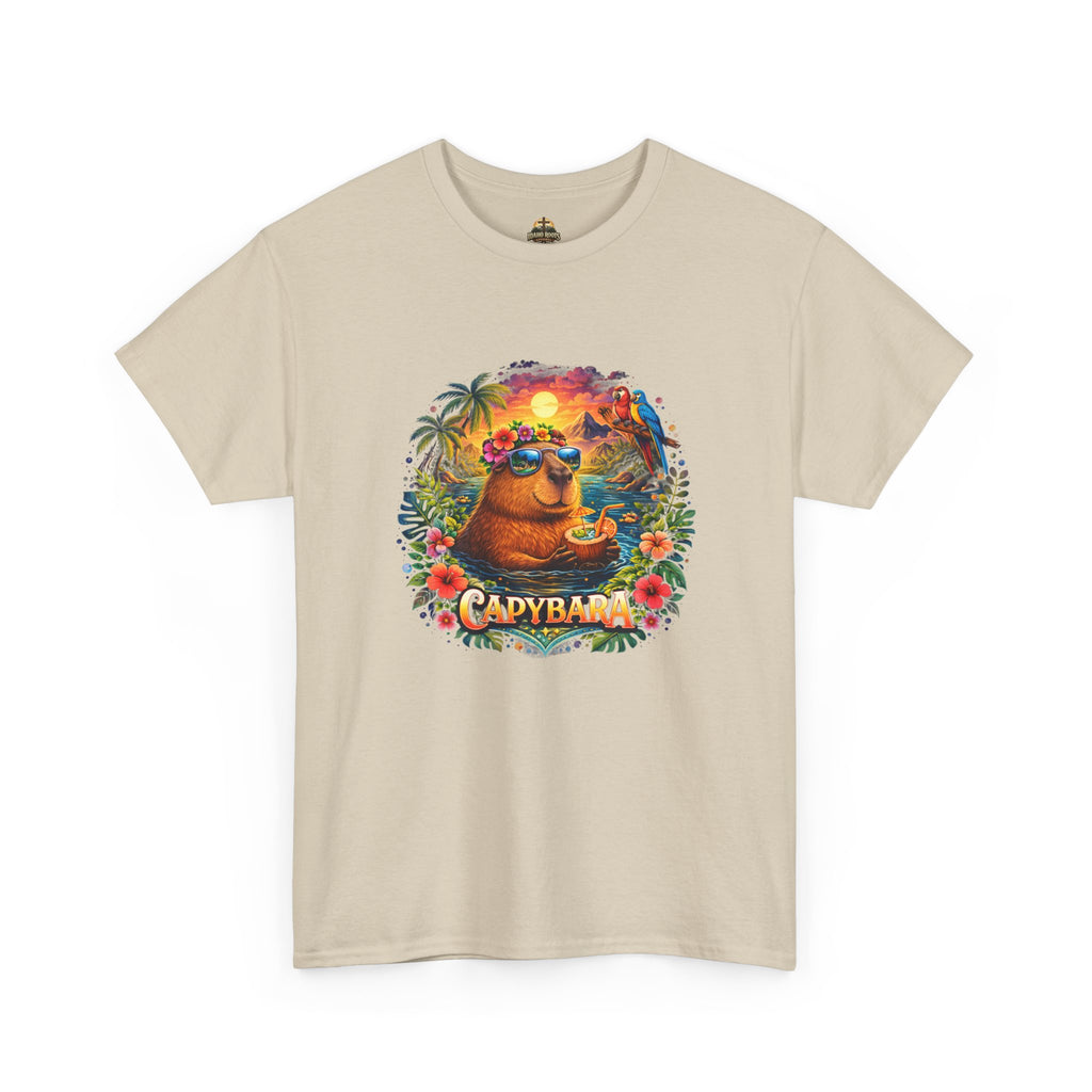 T-Shirt — 'Capybara' Tropical Sloth Sunset Graphic Tee