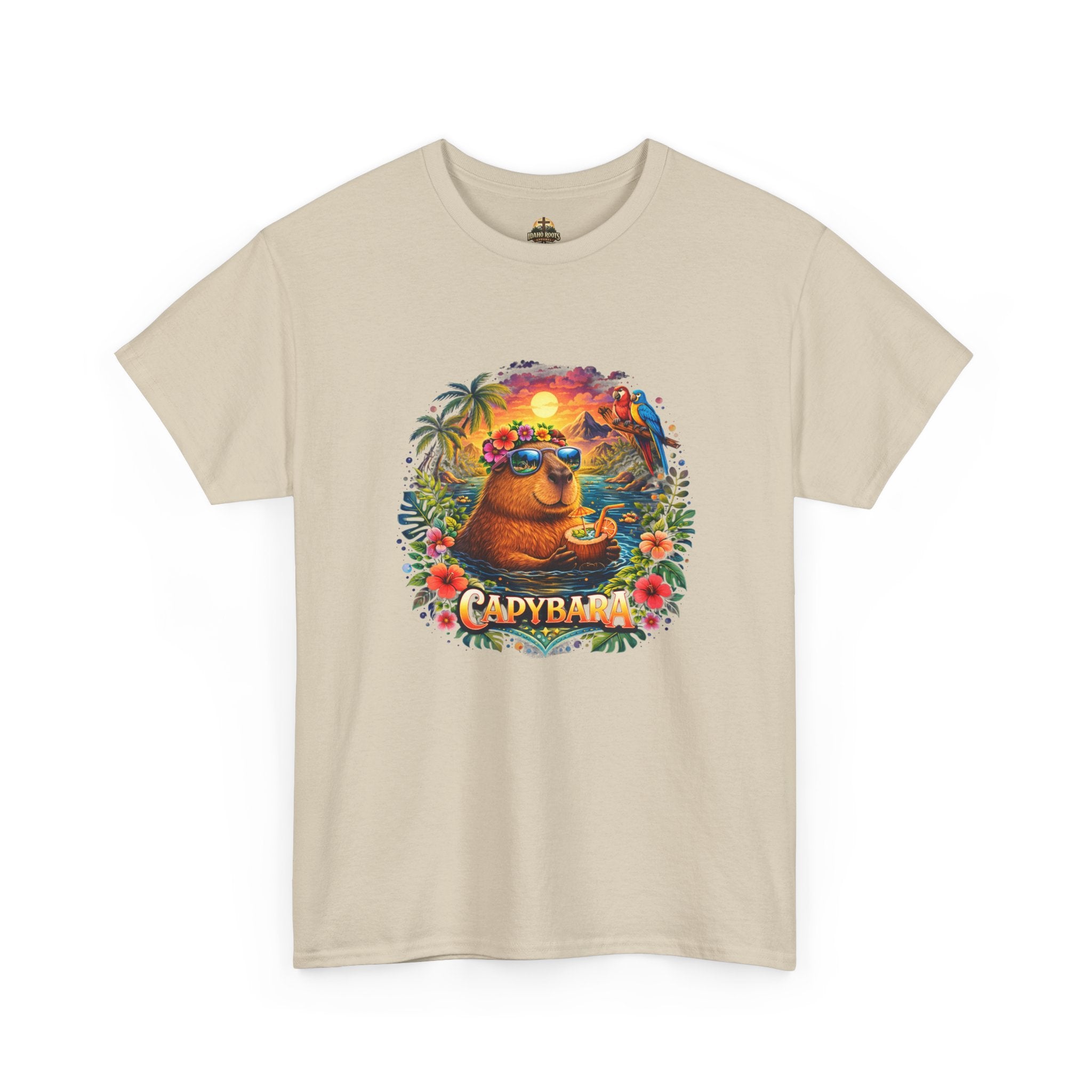 T-Shirt — 'Capybara' Tropical Sloth Sunset Graphic Tee