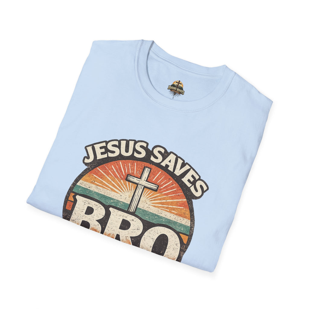 Jesus Saves Bro T-Shirt — Retro Christian Faith Tee
