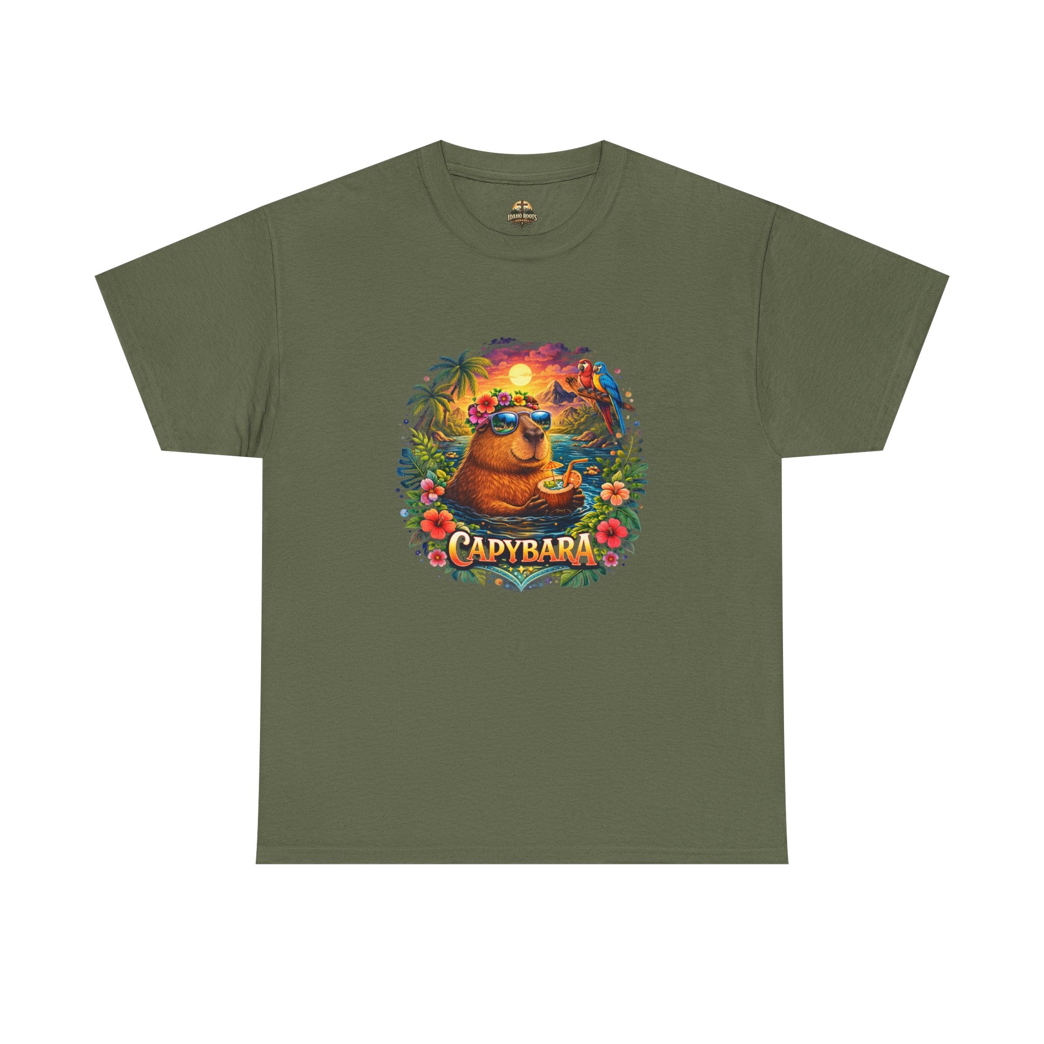 T-Shirt — 'Capybara' Tropical Sloth Sunset Graphic Tee