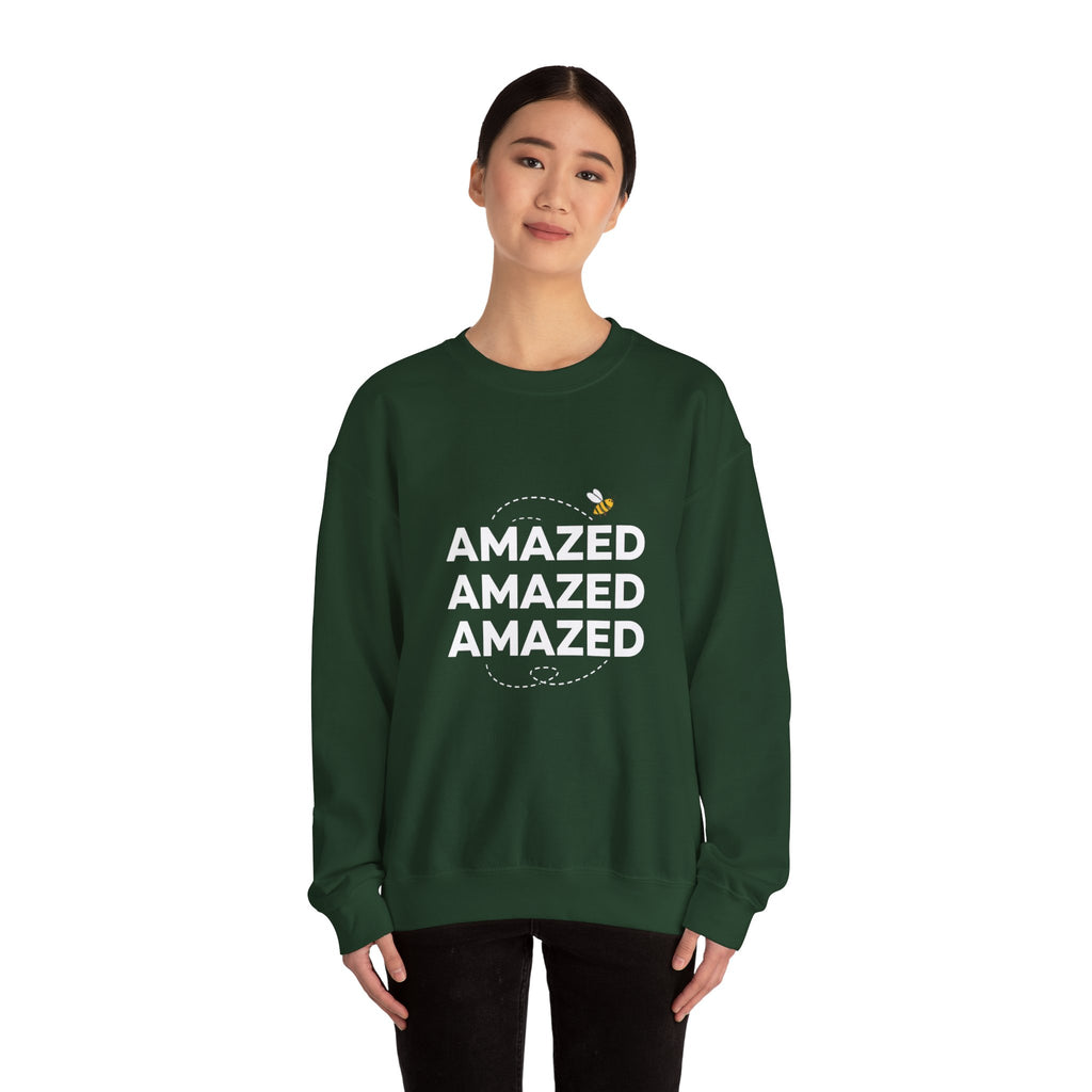 Bee Amazed Crewneck Sweatshirt — Repeating "Amazed" Graphic