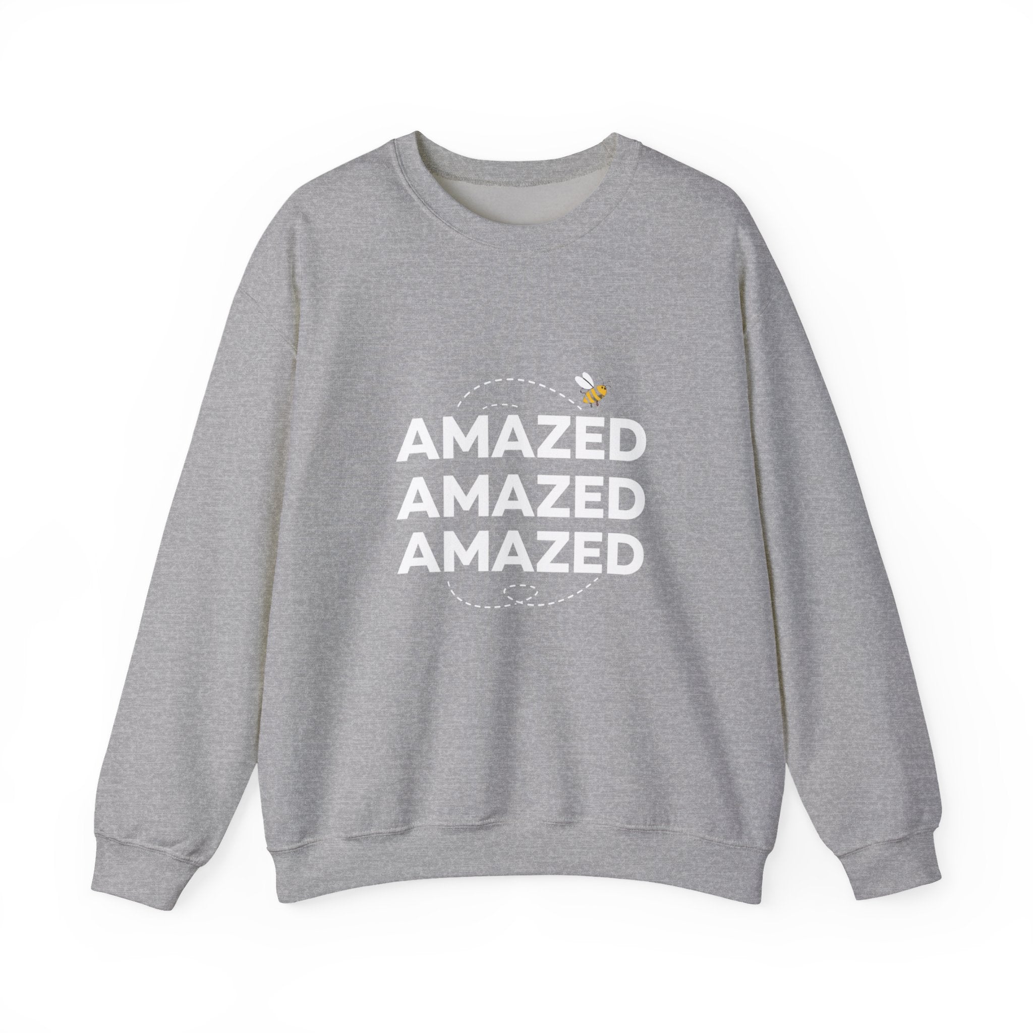 Bee Amazed Crewneck Sweatshirt — Repeating "Amazed" Graphic